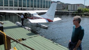 Tony Bourdain waits for his scenic flight, while my friend Kit preflights  (photo courtesy of the Travel Channel)